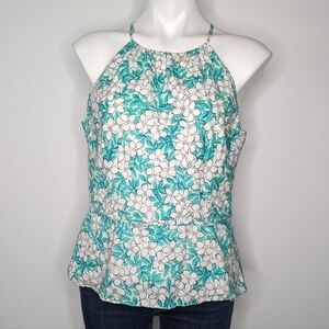 Ann Taylor Blue White Floral Cotton Halter Neck Peplum Top 14